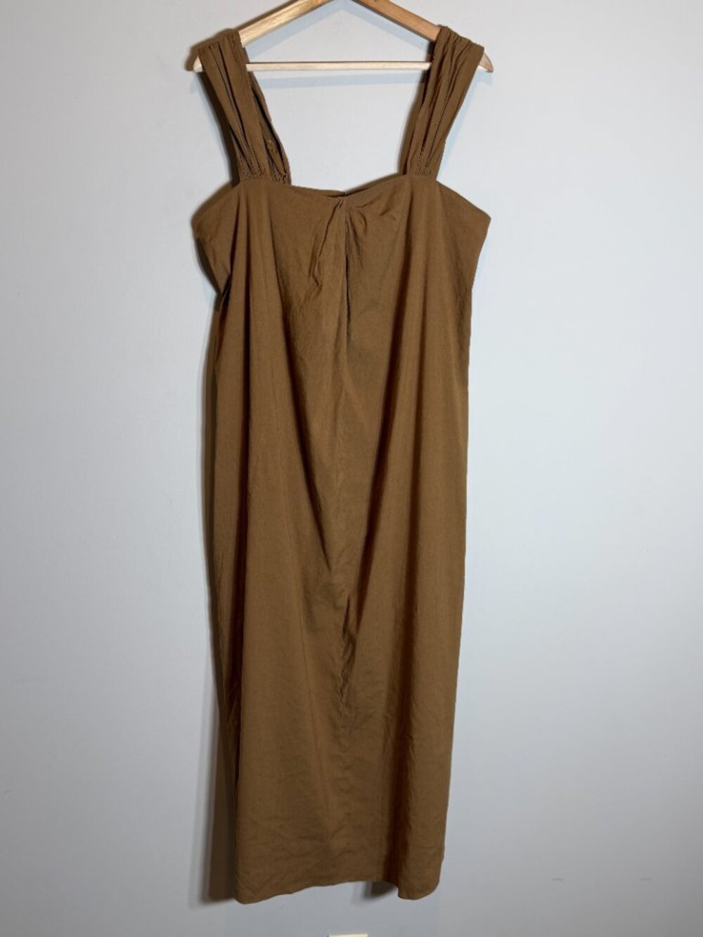 Vince Linen Square Neck A-Line Midi Dress Women's Large Brown Minimalist Chic - Picture 6 of 16